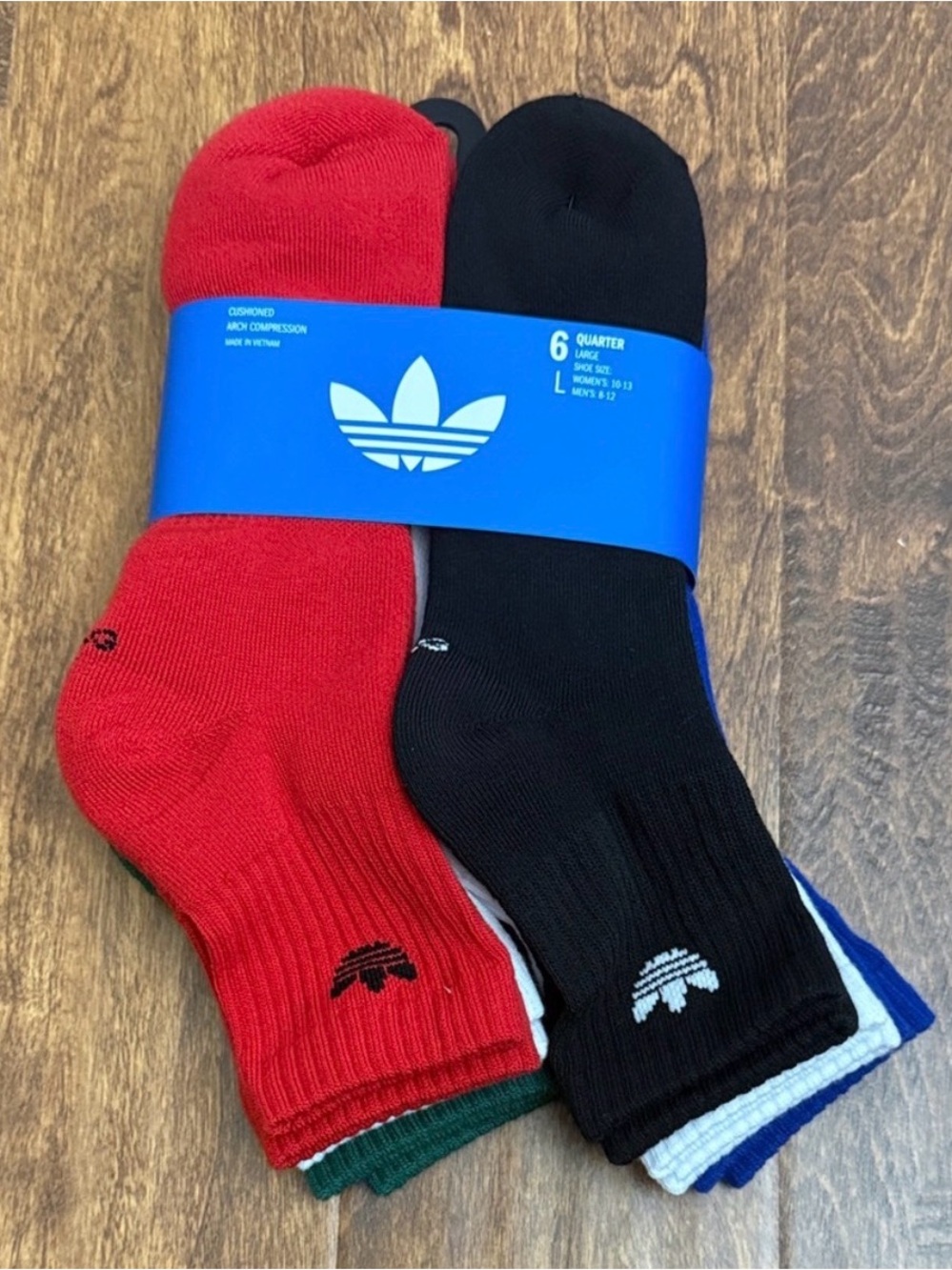 adidas 6-Pack Crew Athletic Socks - Red, Black & Multicolor